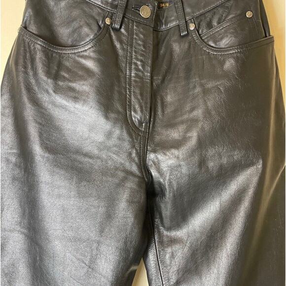 Harley Davidson Leather Motorcycle Riding Pants Black Women's Reg fit Size 34/6 - Picture 2 of 10